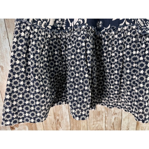 Luna Moon A-Line Full Skirt Size M Navy White Floral Print Ruffle Eyelet Trim - Picture 4 of 12